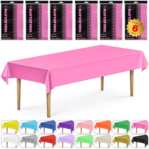 DecorRack 6 Pack Fuchsia Pink Plastic Tablecloths (Rectangular 54x108 in)