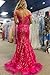YMSHA Off Shoulder Lace High Slit Prom Dresses Fuchsia for Teens Long Mermaid Tight Sequin Evening Dress for Women 6