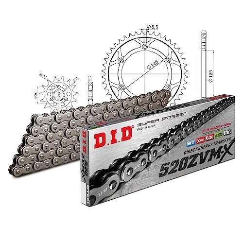 Set di catene MXT perfettamente coordinato composto da componenti di alta qualità dei marchi premium D.I.D e Supersprox. Il rapporto di trasmissione originale della bici rimane inalterato.