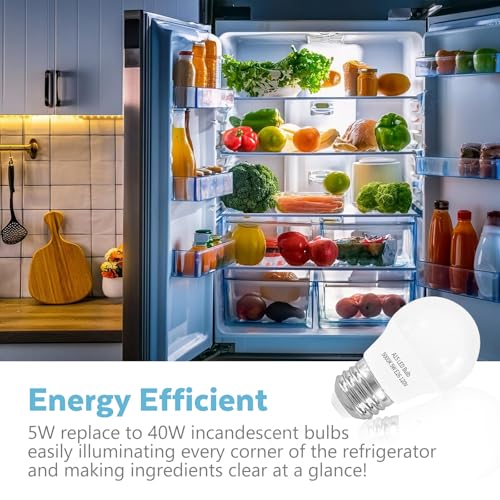 LOXYEE LED Refrigerator Light Bulb 2 Pack,Daylight White 5000K 120V 40W Equivalent Appliance Bulb,A15 5W E26 Base Waterproof Fridge Light Bulbs for Freezer Home Lighting,Small Light Bulb,Dimmable