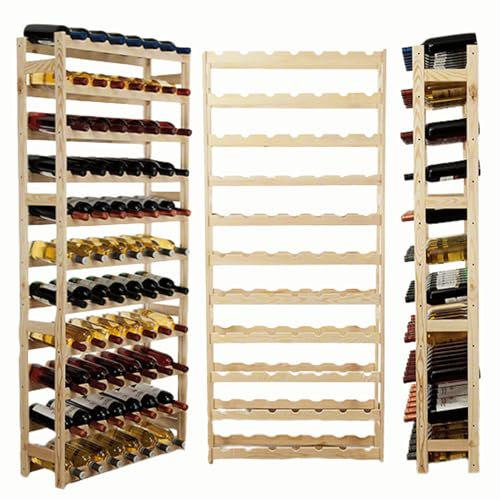 MODO24 Flaschenregal, Weinregal Holz für 77 Flaschen, Weinschrank, Weinständer, Getränkeregal, Weinflaschenhalter, Flaschen Organizer, Flaschenständer, Abmessungen 166x72x25 cm, Farbe: Natur