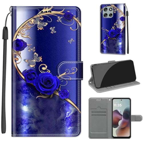 Étui cuir Motorola Moto G56 antichoc avec fentes cartes rose bleue