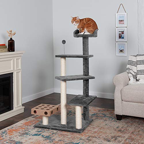 Image of Furhaven 49.5 inch Tall Cat Tree for Indoor Cats, Ft. Sisal Scratching Posts, Plush Ball Toy, & Busy Box Toy - Tiger Tough Play Stairs Interactive Playground Tower - Gray, One Size