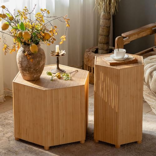 Table d'appoint salon bois petite table ronde canapé et balcon