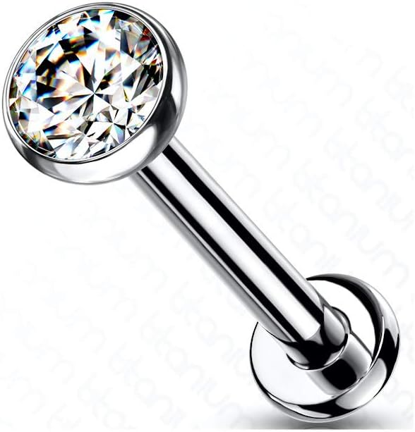 Implant Grade Titanium Threadless Push in Labret, Flat Back Studs, CZ Bezel Set Ball Top for Cartilage, Monroe, Nose and More