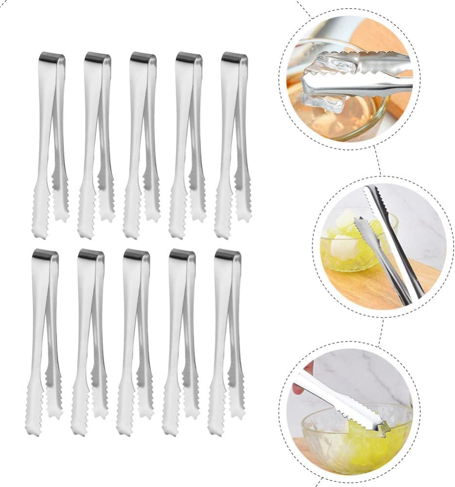 Sugar Stainless Steel Appetizer Ice Serving Tiny for Tea Party Coffee Bar Dessert 10Pcs Tongs