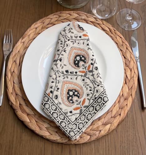 Image of BLOCKS OF INDIA Hand Block Print Cotton Table Napkin Set of 6 (Brown JAAL)
