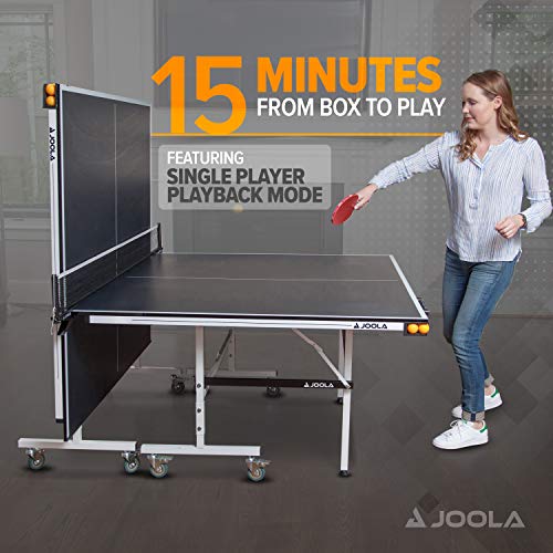 JOOLA Rally TL - Professional MDF Indoor Table Tennis Table w/ Quick Clamp Ping Pong Net & Post Set - 10 Minute Easy Assembly - Corner Ball Holders - USATT Approved - Ping Pong Table w/ Playback Mode, 15mm, Charcoal, Model:11131