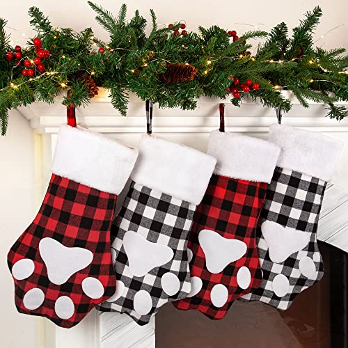 Mostop Dog Christmas Stockings With Name Tag, 2 Pack Buffalo Plaid Pet Dog Paw Large Xmas Stockings For Family Holiday Decorations Seasonal Decor #TOP6