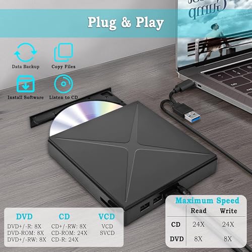 Unidad externa DVD/CD portátil USB 3.0 para laptop y PC miniatura 4