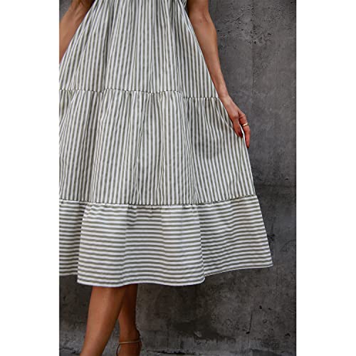 Image of BROVAVE Womens 2026 Summer Sleeveless Shirt Dress Collar Striped V Neck Casual Midi Dresses