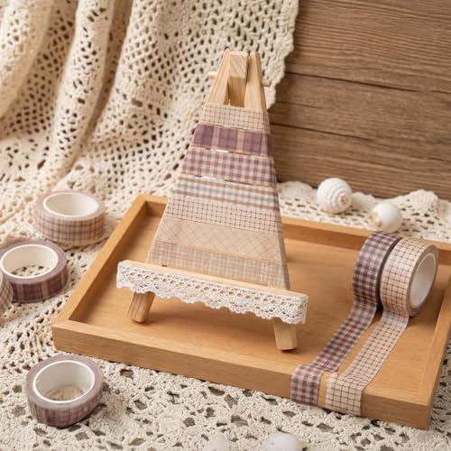Image of HASTHIP 8 Pcs Plaid Washi Tape Set, Vintage Gingham Decorative Masking Tape for Journaling, Scrapbooks, Planners, Gift Wrapping & DIY Craft Projects, 1cm x 3 Meters Per Roll