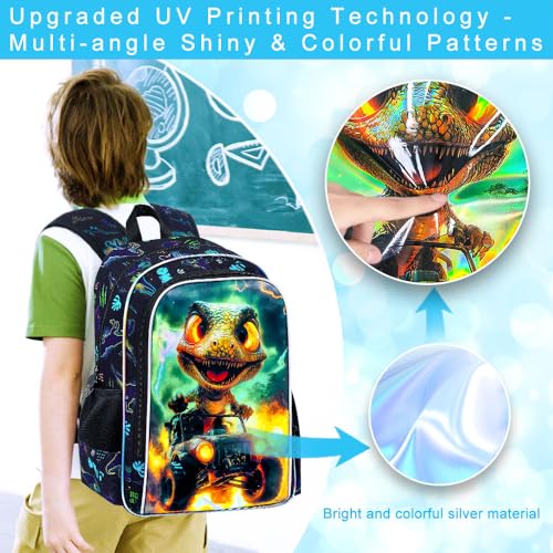 Image of 16 inch Dinosaur Backpack for Boy, 3Pcs Truck Bookbag with Lunch Box, Kids School Backpacks for Elementary Preschool Kindergarten (Black)