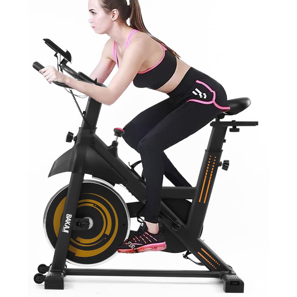 BAKAJI Hometrainer met lcd-display en 8 weerstandsniveaus, spinning bike fitness voor cardiotraining, benen, buik, heupen met gevoerde, verstelbare
