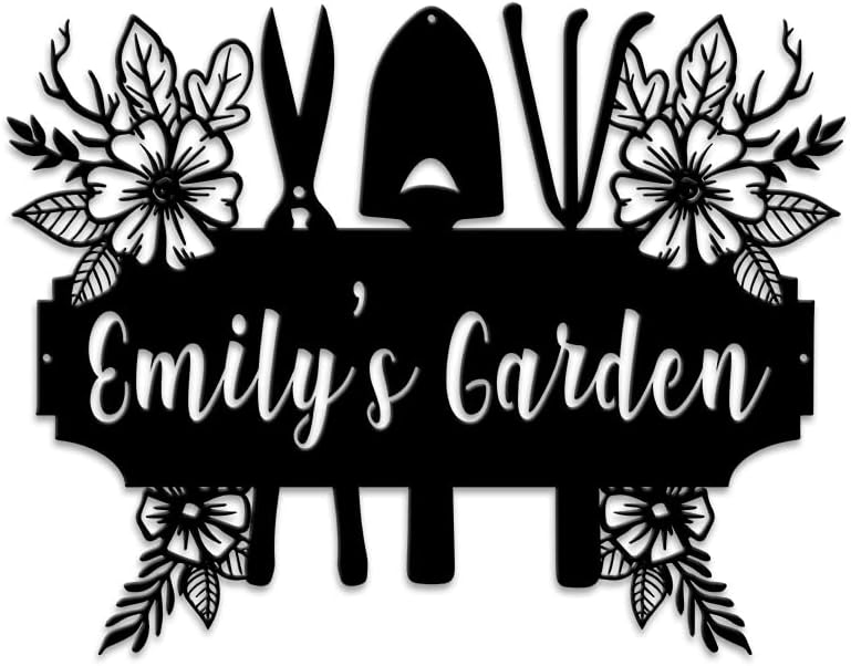 MeMate Garden Signs Metal, Flowers Garden Signs to Personalize, Personalized Garden Metal Signs Outdoor Decor, Custom Name Text Garden Plaques Decorations for Potting Shed Women Mom Grandma (01)