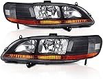 AJP Distributors Honda Accord Sedan Coupe Headlights Lamps (Black Amber)