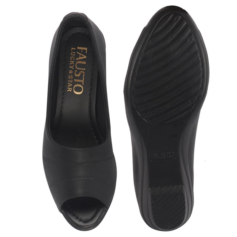 Image of FAUSTO Women Stylish Backless Casual Ballets | Low Heel Cut-Out Slip-On Ballerinas | Comfortable Walking Flats Sandals | Memory Cusion Insole