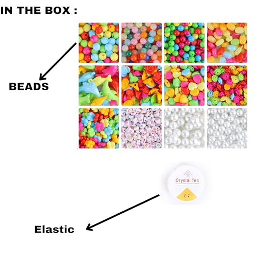 Image of ambitieux Bracelet Making Craft Kit 12 Types of Colorful 400+ pcs of Plastic Beads with Elastic - (Light All Color Beads)