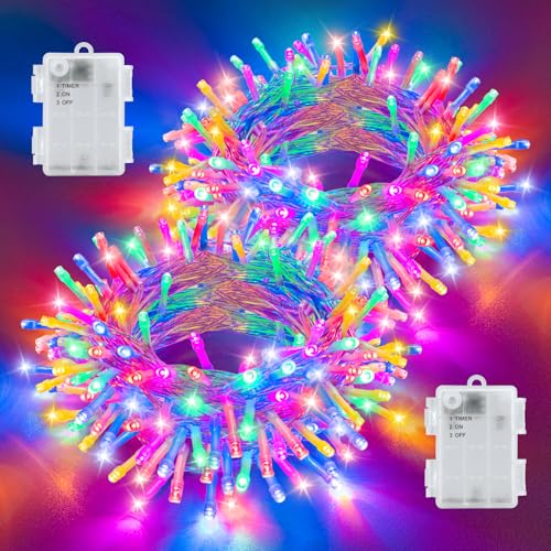 cshare Lichterkette Außen Batterie, 2 Stück Insgesamt 10M 100er LED...
