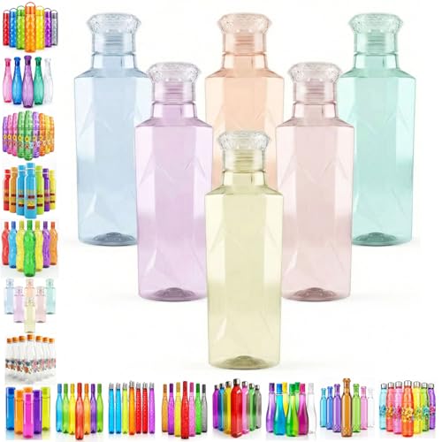 Image of TAVASYA Unbreakable 1 Litre Jewel Cap Designer Water Bottles | Pack of 6 | Multicolor | Leakproof Screw Cap | BPA-Free | Bottles for Fridge, Gym, Home, Office, School and Travel