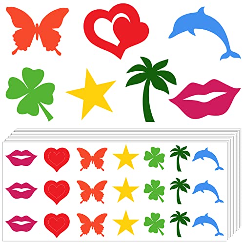 Chinco Store 210 Pieces Tanning Sticker for Body Sun Tattoo Stickers for Tanning Bed Sticker Sunbathing Perforated Self Adhesive Body Decals for Outdoor Heart Lips Butterfly Dolphin Stickers