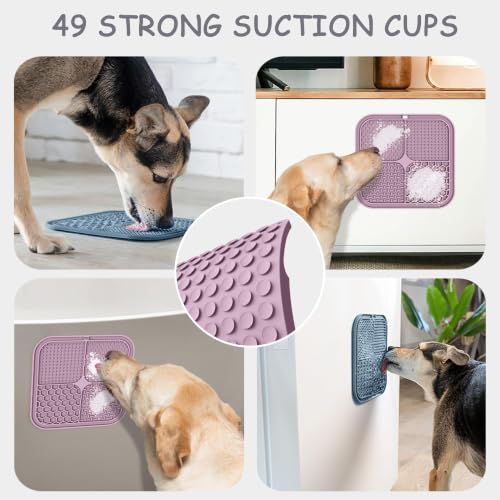 Image of ChefAide 2 Pack Lick Mat for Dogs,Cats,Upgraded 8.5x8.5 inches Licking Mats with Suction Cups,Slow Feeder Licking Pad for Anxiety Relief and Boredom Reducer,Suitable for Dog Training (Purple & Blue)