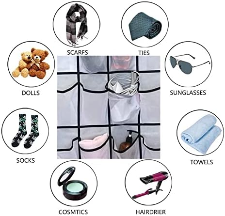 VUSVILM Hanging Organiser Over the Door - 24 Large Mesh Pockets Shoe with 4 Reversible Heavy Duty Metal Over Door Hooks for Ideal Hanging Shoe StorageHanger(white)