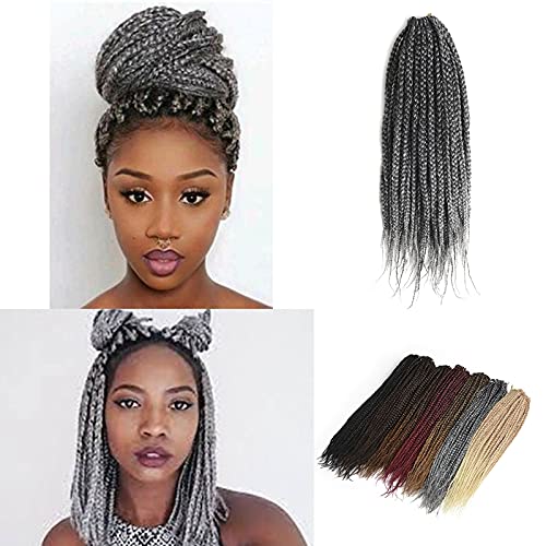 Leyoo 12" Kanekalon Box Braid Crochet Hair (48 Roots/Box) Crochet Box Braids Small Crochet Braiding Hair Extension For Kids (2 M1B/GREY)