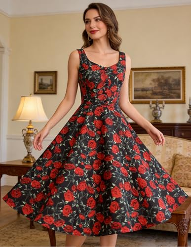 Image of Belle Poque 1950s Vintage Dress for Women Sleeveless Homecoming Dresses Cocktail Party A-Line Summer Dress