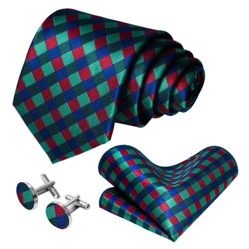 Image of 5PCS Mens Premium Silk Tie, Pocket Square, Cufflinks, Drilled Tie Ring and Lapel Pin Set for Wedding Groom Party