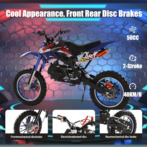 Worparsen 3903264 Blue Dirt Bike For Kids, 50Cc 2-Stroke Gas Power Pocket Rocket Bike, Off Road Kids Motorcycle, Mini Bike Kids Dirt Bike For Kids 8-14 Year Old thumb #4