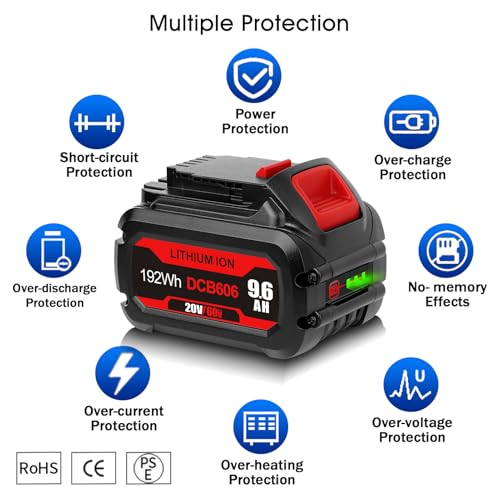 Image of 【Upgraded】 20V /60V MAX 9600mAh Replacement Battery for Dewalt 60V Battery Flex Volt MAX DCB606 DCB612 DCB606-2 DCB609-2 DCB204 DCB206 Cordless Power Tools Lithium-ion Batteries