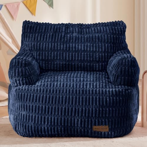 Image of MAXYOYO Kids Bean Bag Chair, Stuffed Toddler Bean Bag Sofa with Filler | Bean Bag Chair for Boys and Girls, Boho Striped Fabric Lazy Sofa with Pocket Floor Chair for Gaming, Reading, Navy