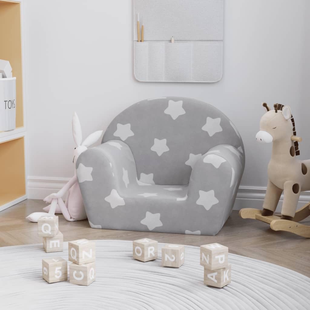 vidaXL Canapé pour Enfants, Siège avec Accoudoirs pour Tout-Petits, Fauteuil avec Dossier pour Enfants, Gris Clair avec Étoiles Peluche Douce