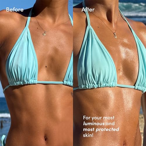 coco amp eve tan boosting anti-aging body oil spf45 - tanning accelerator pump uva uvb sun protection  moisturizing outdoor bronzing enhancer with natural ingredients antioxidants 507 fl oz