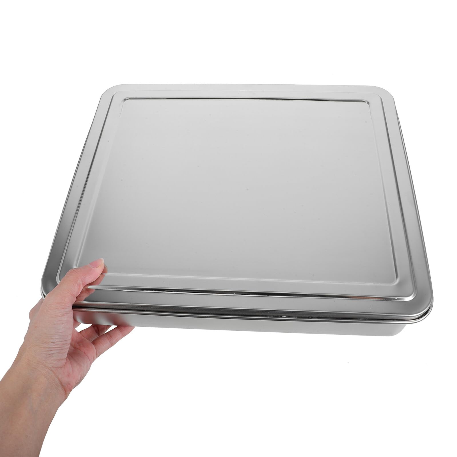 Housoutil Tortiera Rettangolare in Acciaio Inox 33x28x6 Cm con Coperchio, Teglia per Dolci e Tiramisù, Contenitore la Cottura Resistente e Adatto a Uso Domestico e Professionale