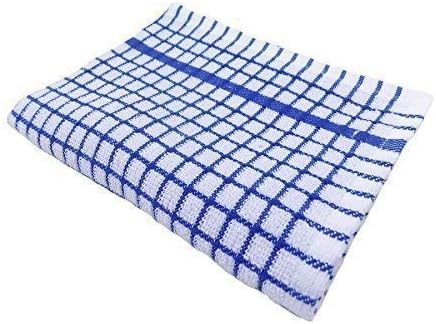 2 X LUXURY COTTON THICK SOFT LARGE HOTEL QUALITY TEA TOWELS CHECK BLUE WHITE 45 X 70CM