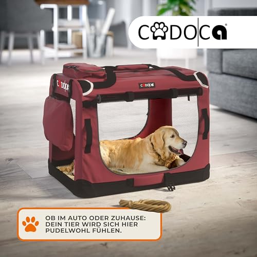 CADOCA® Hundebox faltbar Transportbox XL 82x56x58cm robust atmungsaktiv Transporttasche Auto Rückbank Haustiertransportbox Hundetragetasche Dunkelrot