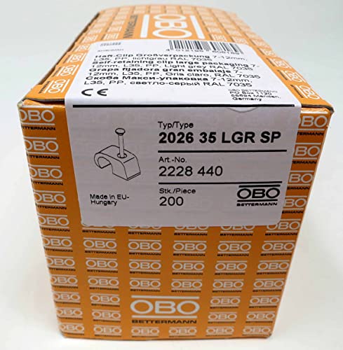 OBO Bettermann 200 Stück OBO Bettermann Nagelschelle für Kabel mit einem Durchmesser von 7-12 mm, mit einem 35 mm Nagel