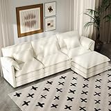 Real Relax 111'' Modular Sectional Sofa, L Shaped Chenille Convertible Couch with Movable Ottoman, 6 Pillows and 2 Armrest Pillows for Living Room, Office and Leisure Places, Beige