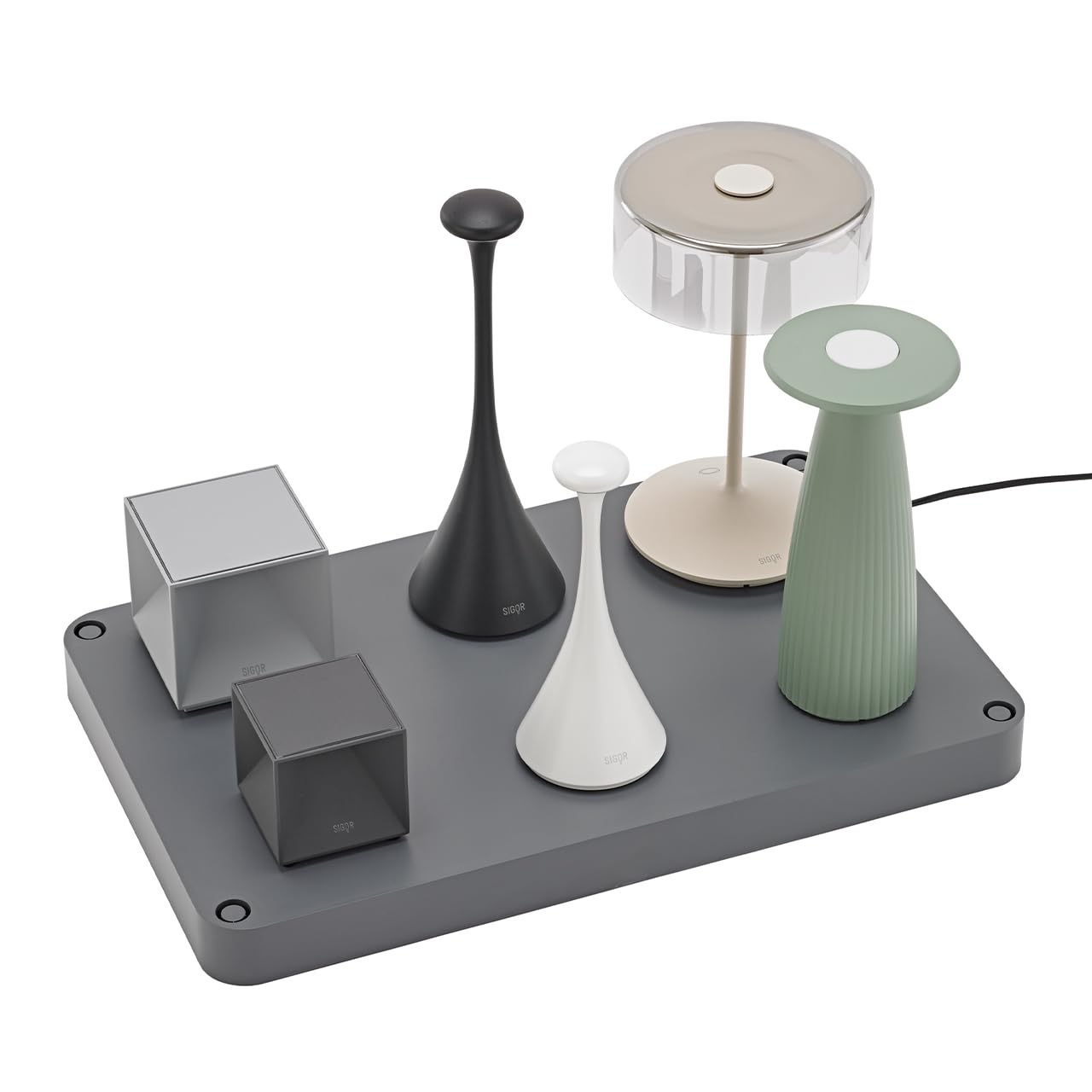 SIGOR Nuflair - Dimmbare LED Akku-Tischlampe mit integrierter Blumenvase Indoor & Outdoor, IP54 spritzwassergeschützt, Höhe 24 cm, aufladbar mit easy-connect puk, 12 h Leuchtdauer, dünenbeige