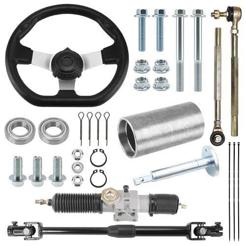 ZHEBEIMU 110cc Go Kart Steering Kits 270mm/10.6 Steering Wheel 360mm/14.2 Rack Pinion Adjustable Shaft Tie Rod Ends Assembly for DIY Electric 110cc 125cc 150cc Go Kart Golf Buggy UTV Off-road