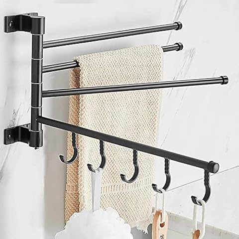 EAQ towel rails ,Swivel Towel Rack,4-Arm Bathroom Wall Mounted Swivel Towel Bars Holder with Hooks Rustproof(Matte Black ) (4-Arm) Cover