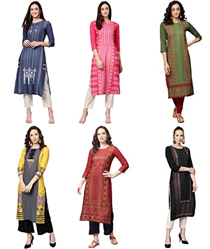 Vaamsi Women’s PrinteN Polyester Straight Kurta Combo (Pack of 6) (COPK(1672-1691-1739-1760-1764-1797) N_M_MulticoloureN)