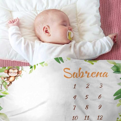 Image of OLIVE OLIVIA Personalized Baby Gifts with Customized Name - Monthly Milestone Blanket for Girls and Boys, Perfect Custom Gift, 60 inchx80 inch