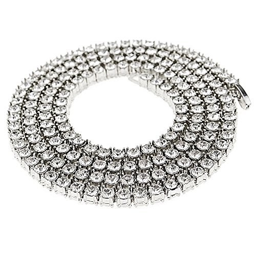 Mens Tennis Chain One 1 Row Pharaoh Silver Tone Bling Stone 30" Inch Hip Hop Necklace Iced #TOP16