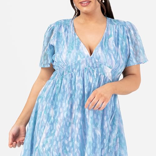 Damen Women's Ladies Maxi Short Angel Sleeve V-Neck Floral Animal Print Empire A-line Casual Wedding Guest Occasion Dress – Bild 4