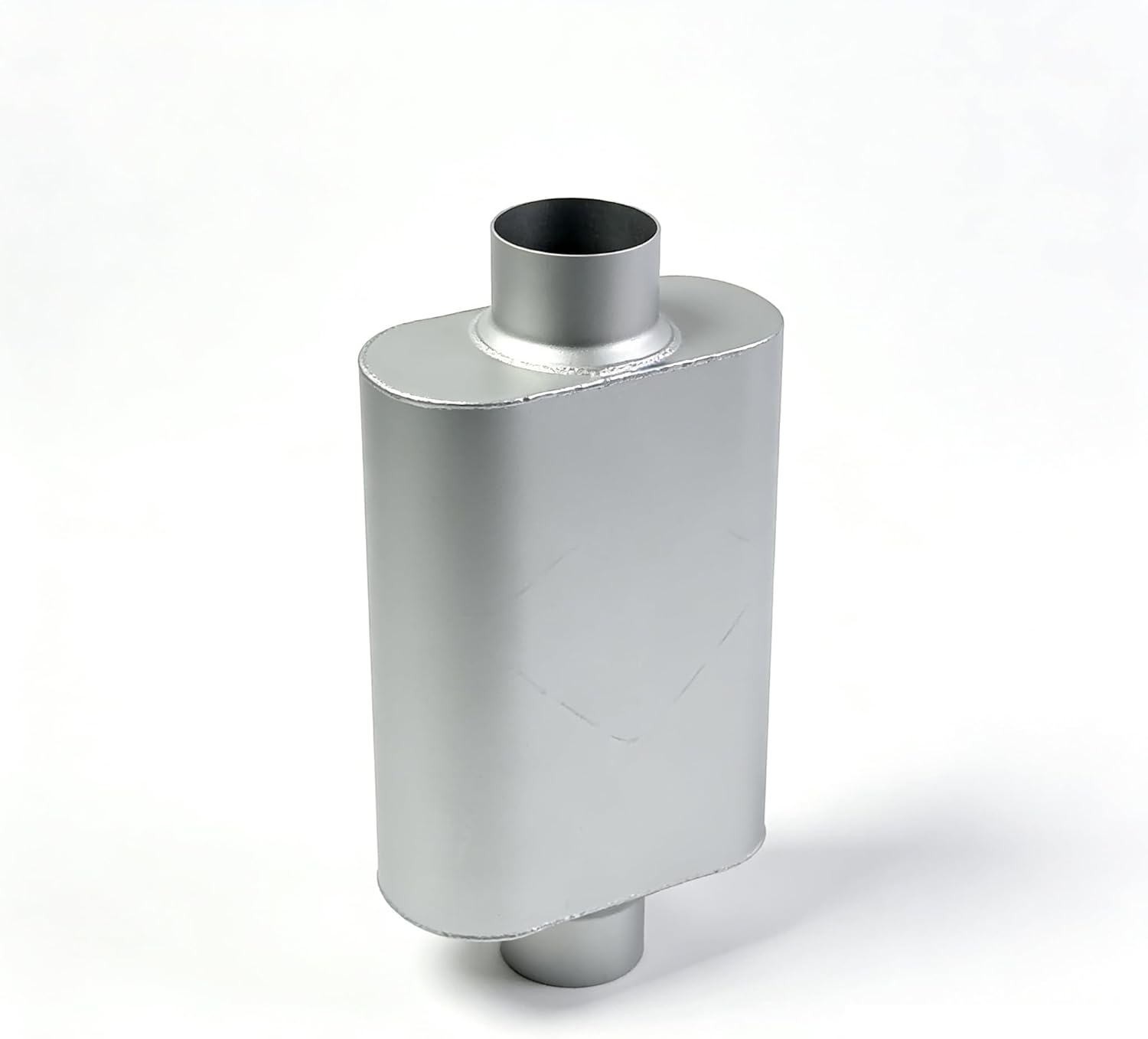 Universal 2.5" Dual Chamber Exhaust Muffler – 17" Overall Length, Aggressive Deep Sound, Silver Anti-Corrosion Finish for Car, SUV, Truck (Inlet/Outlet 2.5")