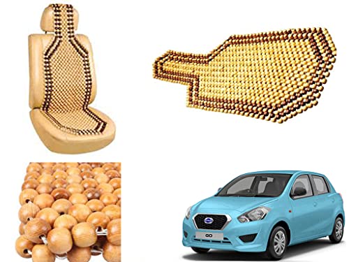 Image of Car Bead Seat Wooden Beads Cushion Cover Pad for Datsun Go, Acupressure Sitting Seat Cover | Cream Color - Pack of 1