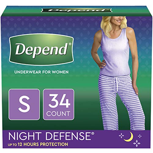 Depend Night Defense Incontinence Underwear for Women, Disposable, Overnight, S, Blush, 34 Count